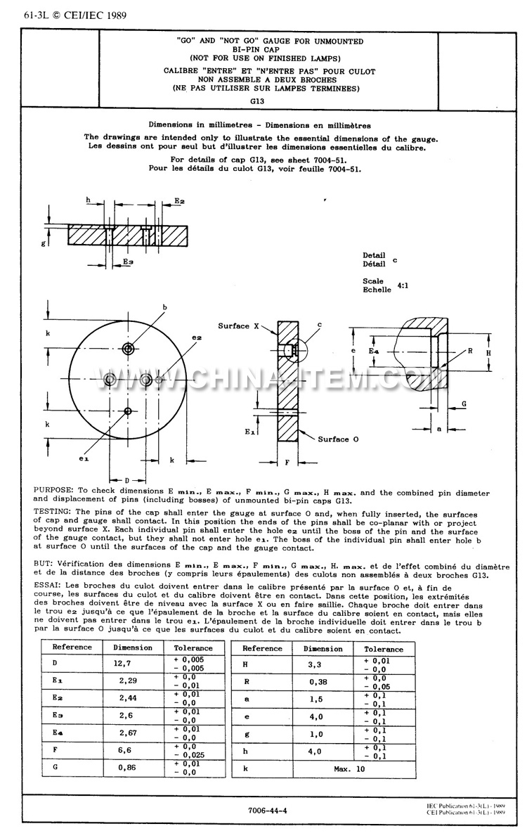 Go and No go Gauge for Unmounted Bi-pin Cap Gauge Testing G13 (Not for use on Finished Lamps)