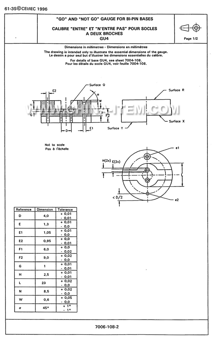 Go and No Go Gauge for Bi-pin Bases GU4