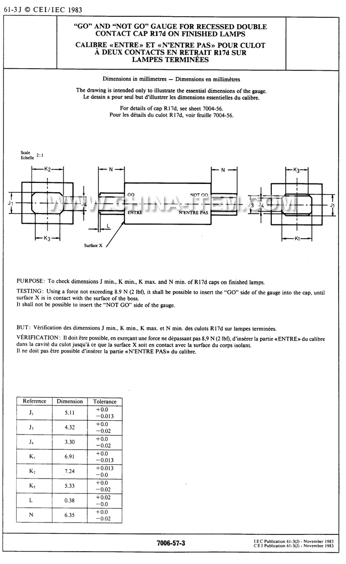 Go and No Go Gauge for Recessed Double Contact Cap R17d on Finished Lamps Go and No Go Gauge for Recessed Double Contact Cap R17d on Finished Lamps