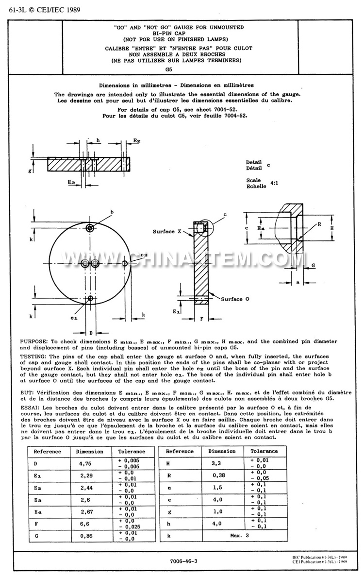 Go and Not Go Gauge for Unmounted Bi-pin Cap G5 Not for Use on Finished Lamps